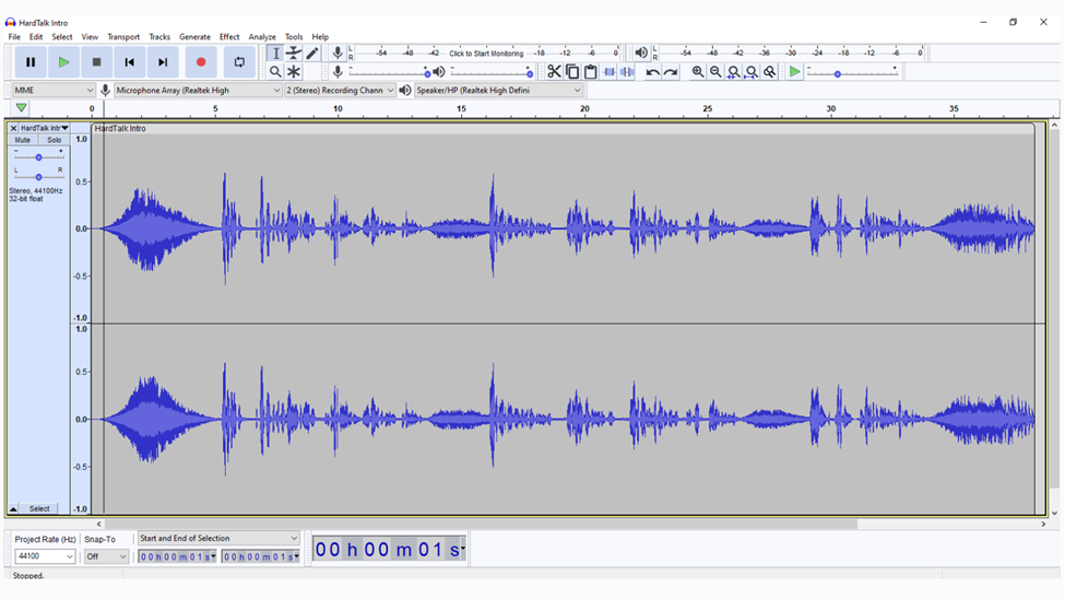 two channels audio in audacity