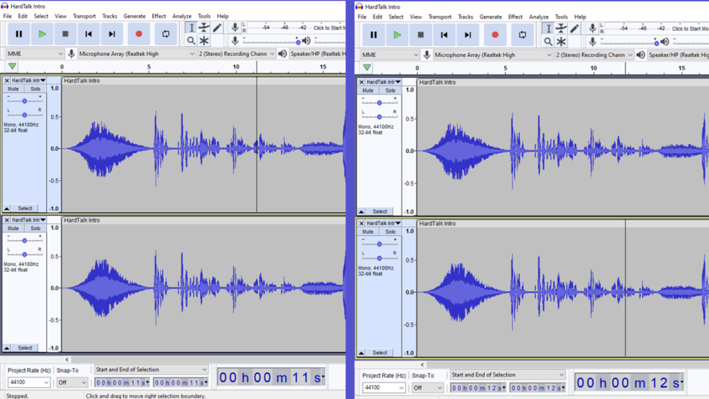 two mono files in audacity