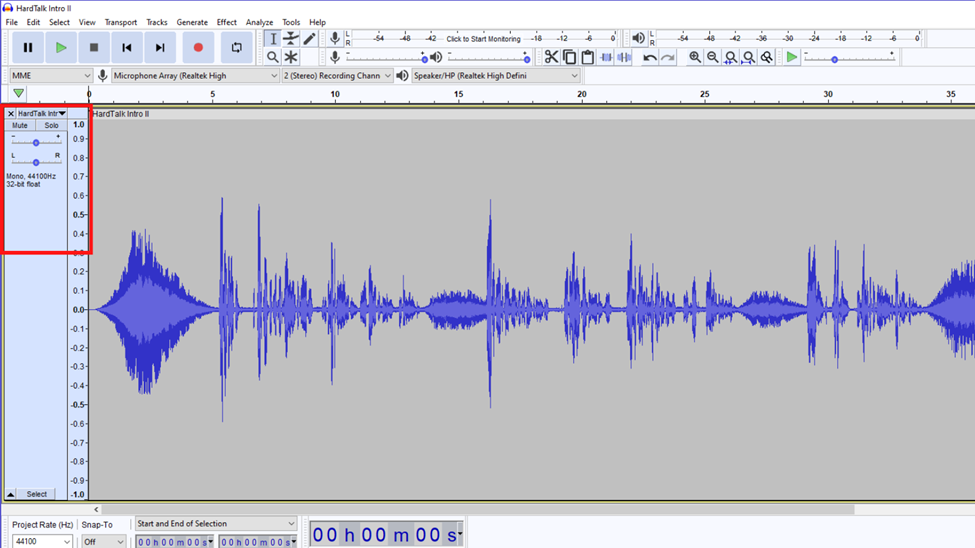one channel file audacity