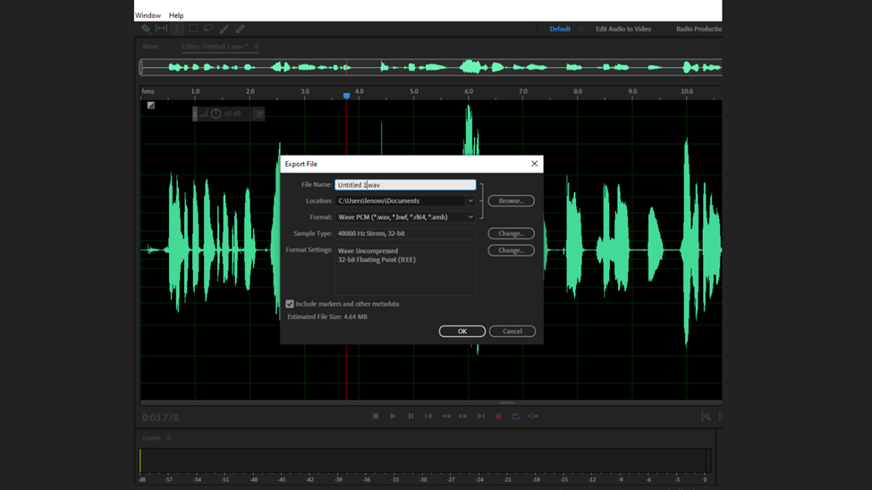 rendering file in adobe audition