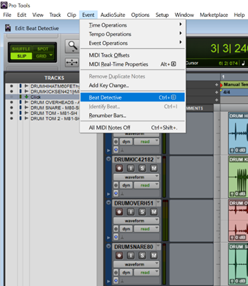 navigating to beat detective inside pro tools