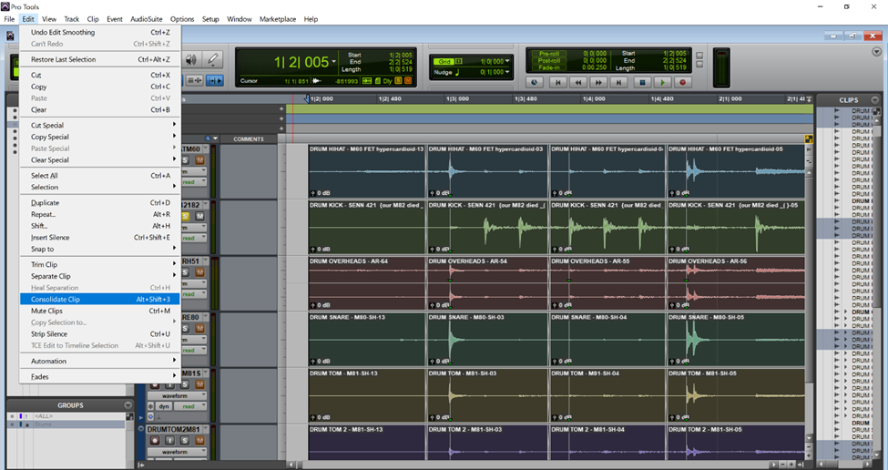 consolidate clips in pro tools