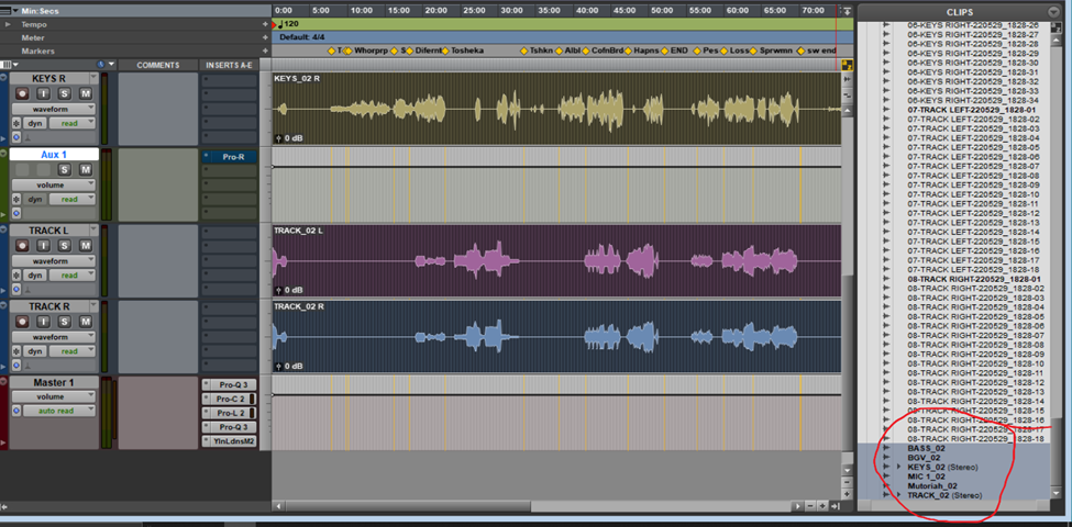 highlighted tracks in clip list pro tools
