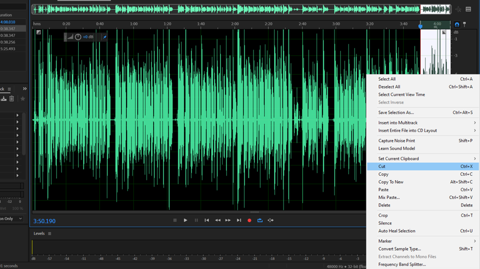 making cut selection in adobe audition