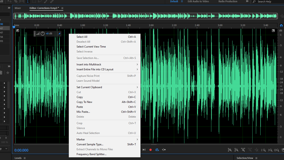 pasting the cut portion in adobe audition