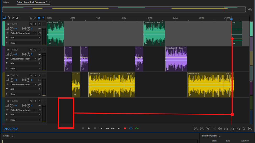 pasting the cut file in multitrack view