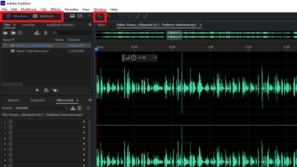 razor tool greyed out in adobe audition