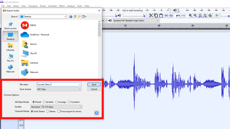 format options in Audacity
