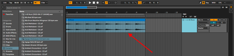 importing sample into audio track