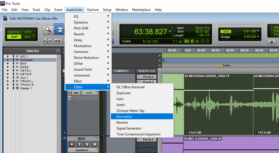audiosuite menu pro tools