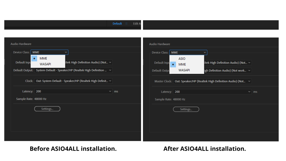 before and after ASIO 4 all installation