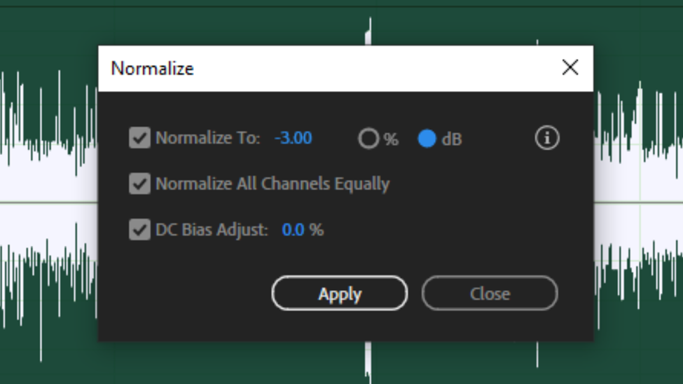 normalize popup box adobe audition