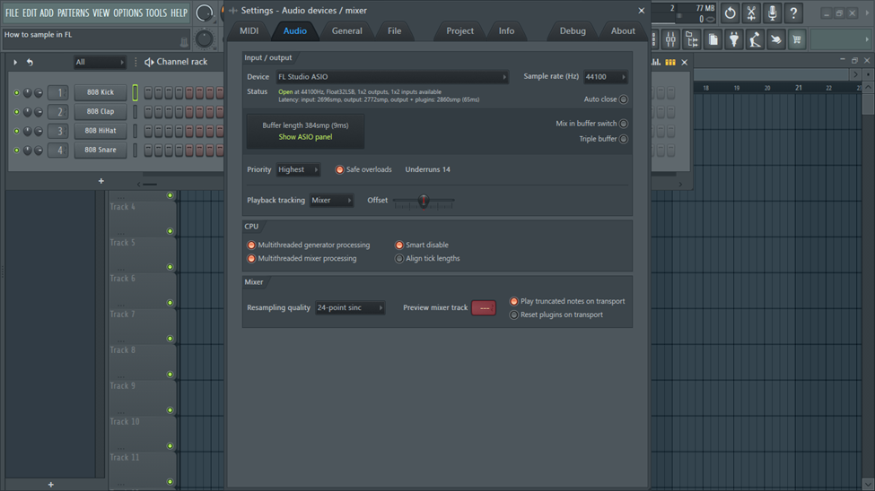 setting buffer size FL Studio