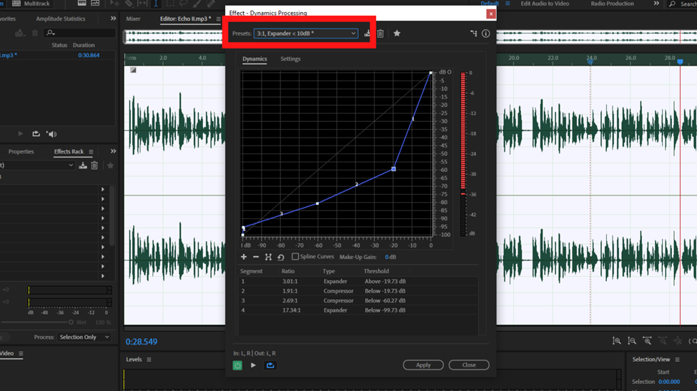 dynamics processing expander adobe audition