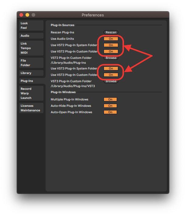 Preferences Plugin Format Ableton