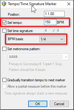 Tempo time signature marker REAPER