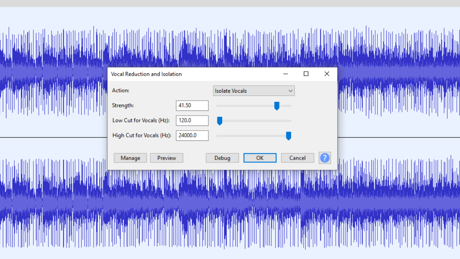 vocal reduction and isolation pop up audacity