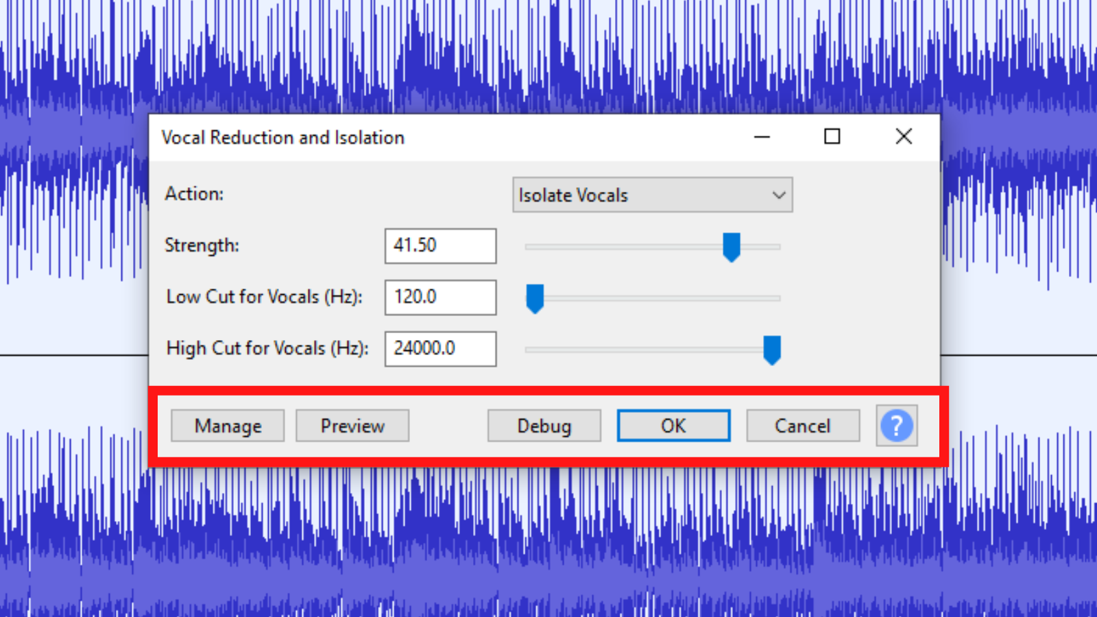 vocal reducation and isolation buttons audacity