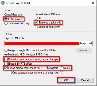Export Project MIDI REAPER