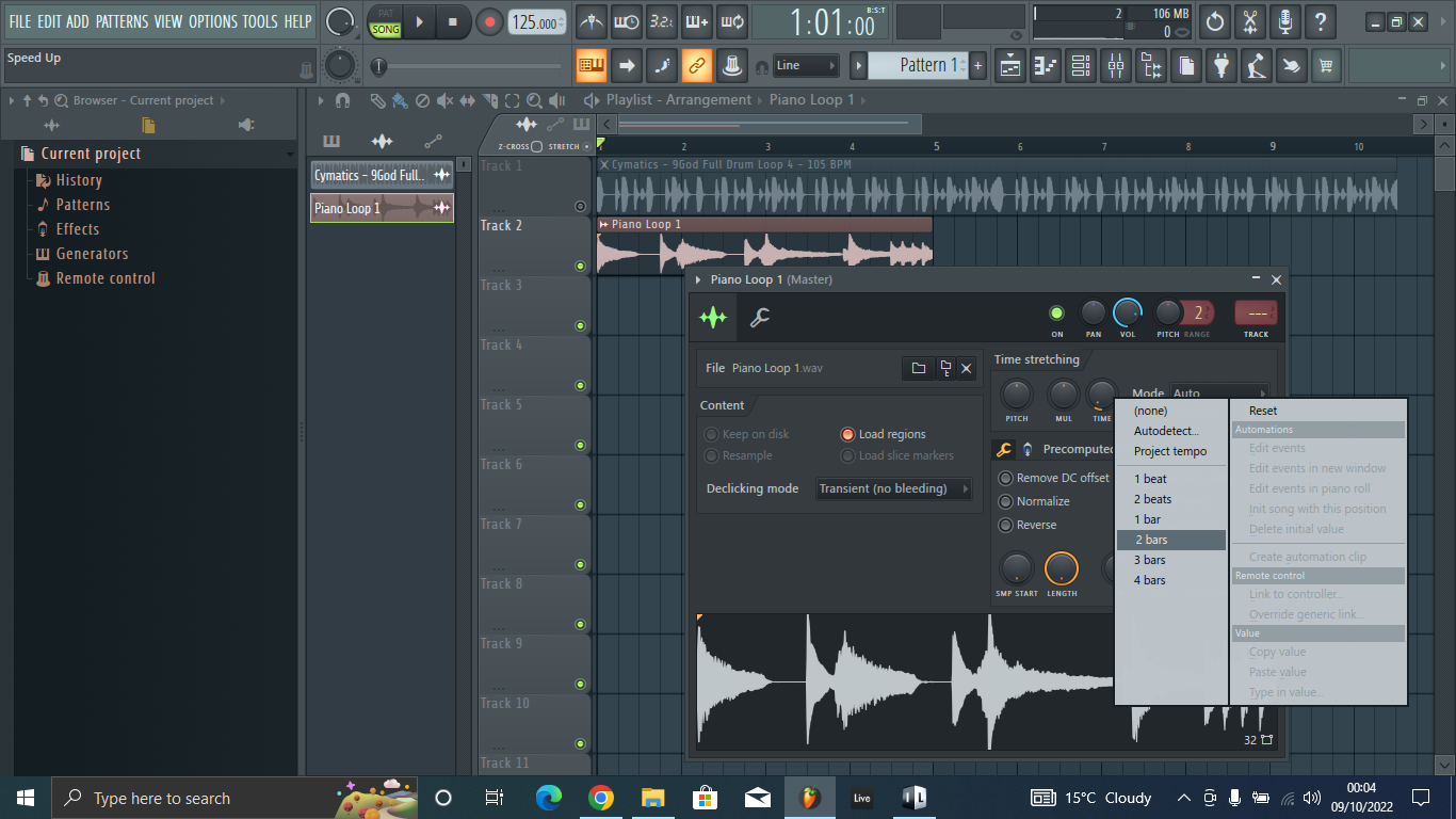 sample fit into two bars FL Studio