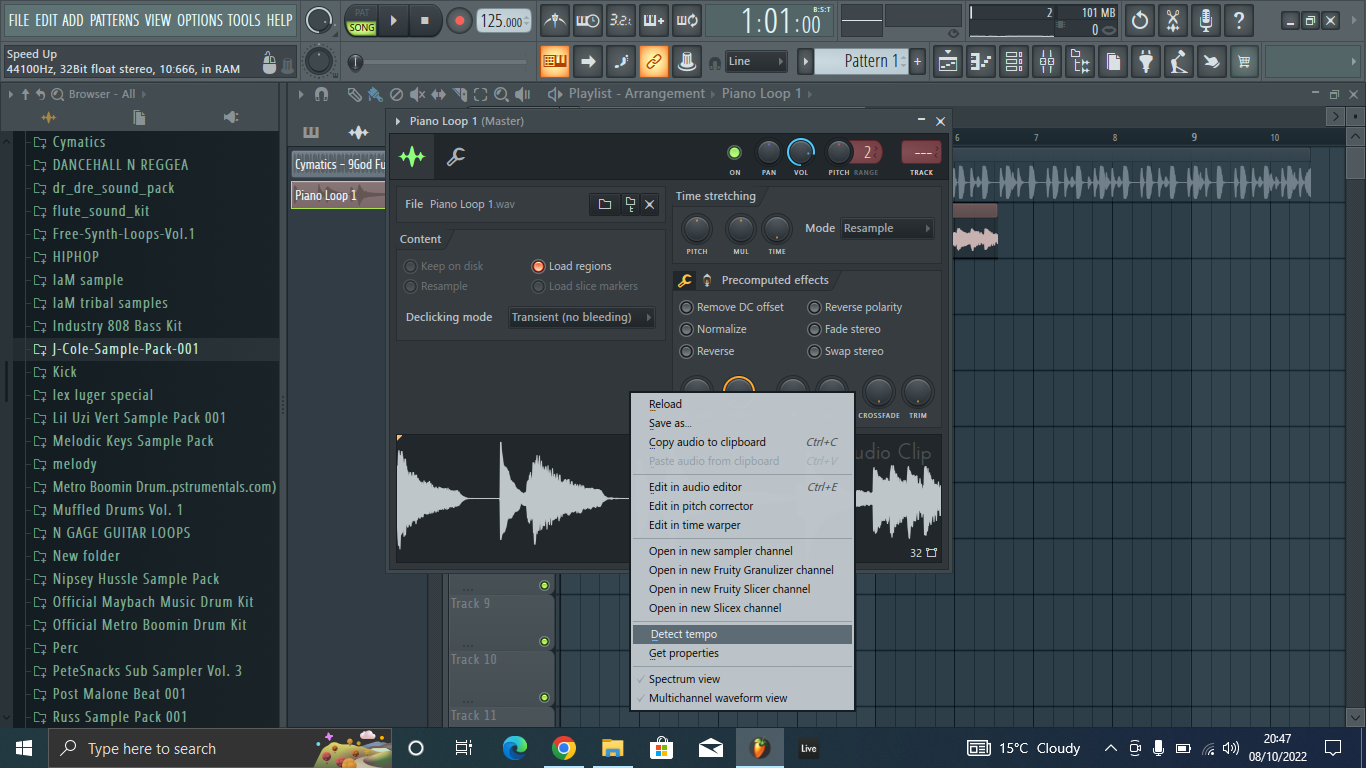 sample settings detect tempo FL Studio