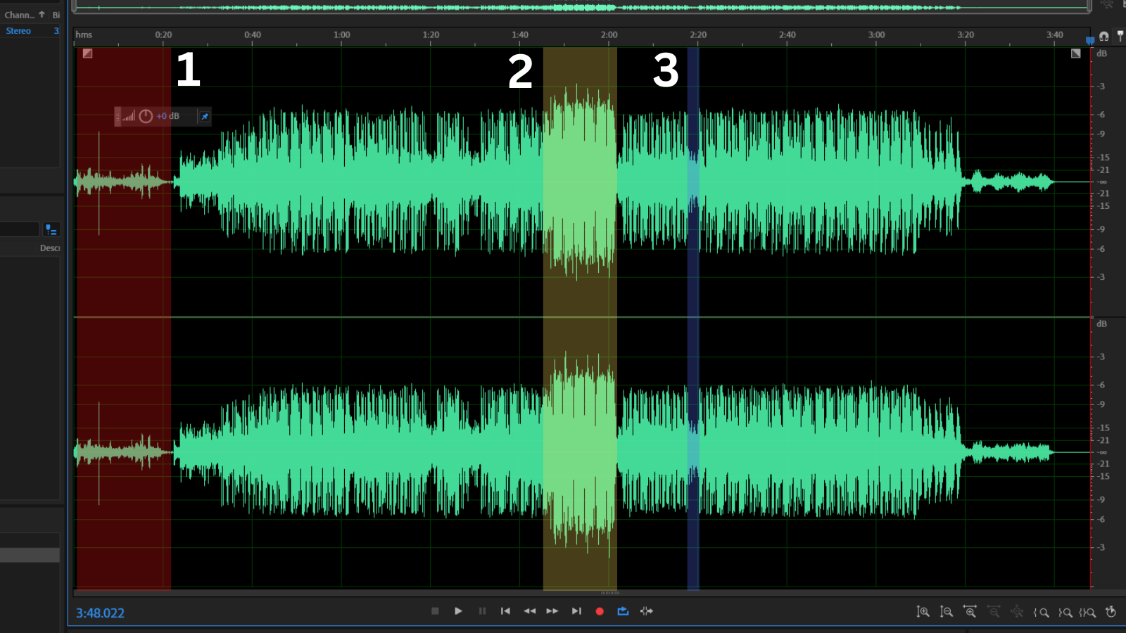 loud and quiet sections of an audio file in adobe audition