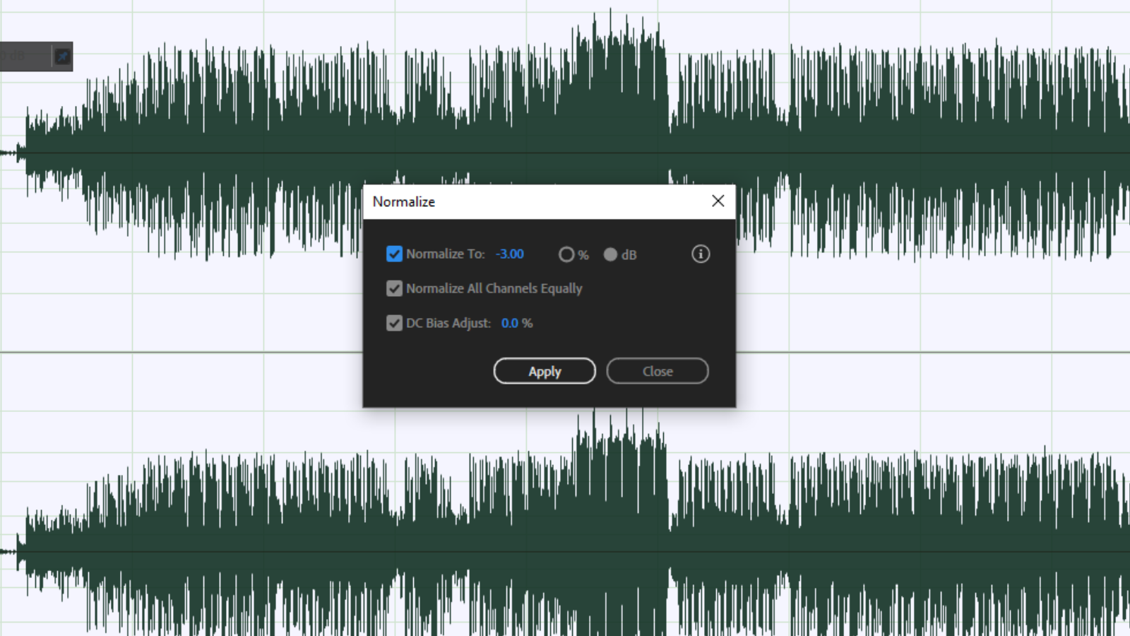 normalize pop up settings in adobe audition