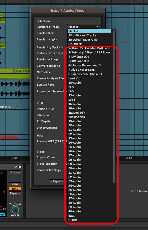 export specific track ableton