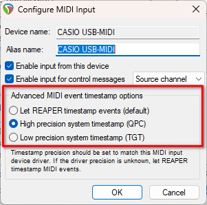 enable MIDI device REAPER