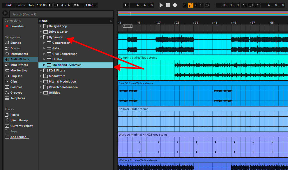 dynamics audio effects ableton browser