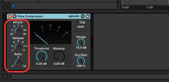 left panel of the glue compressor in ableton