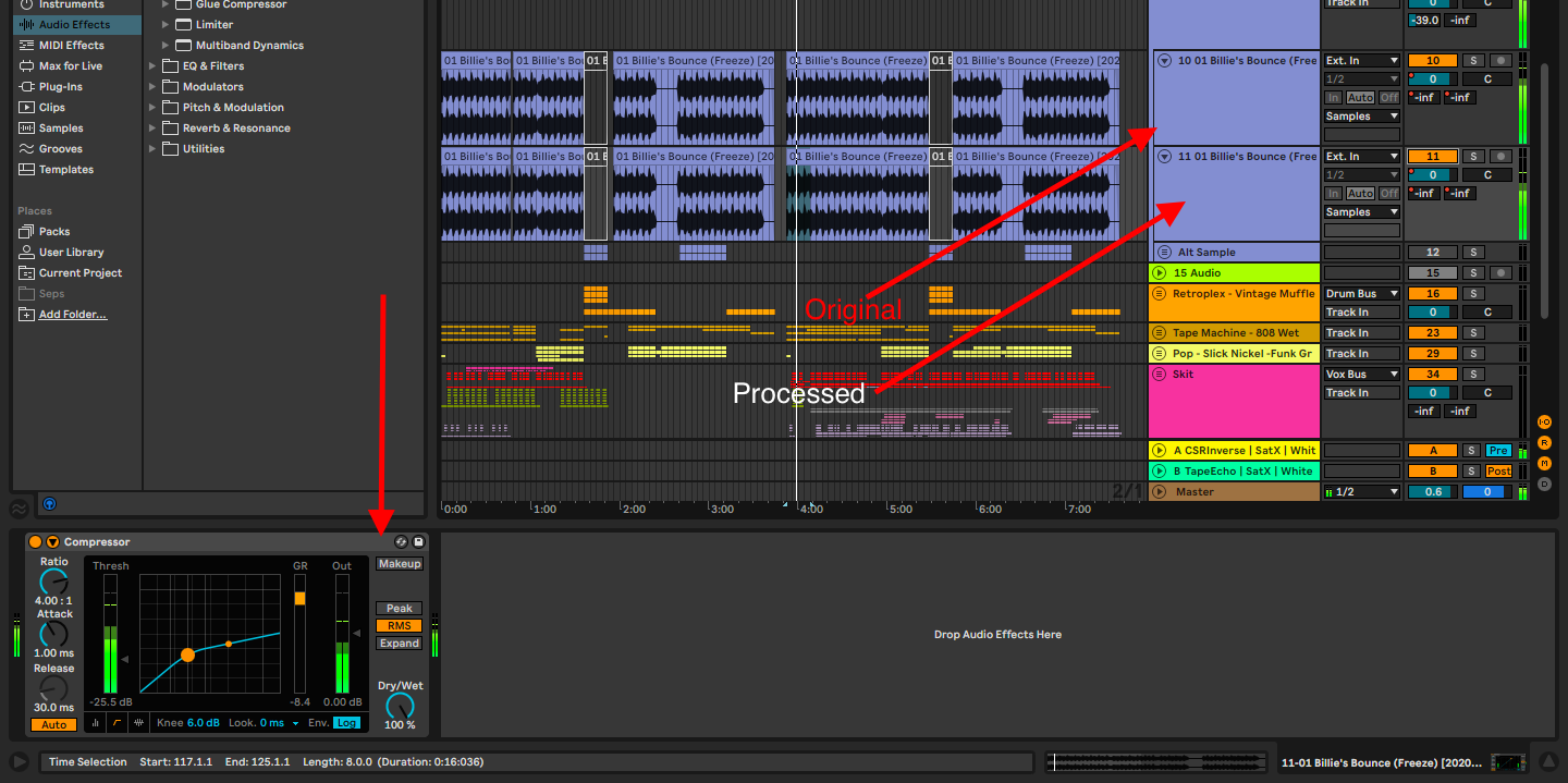 duplicate track compress content ableton