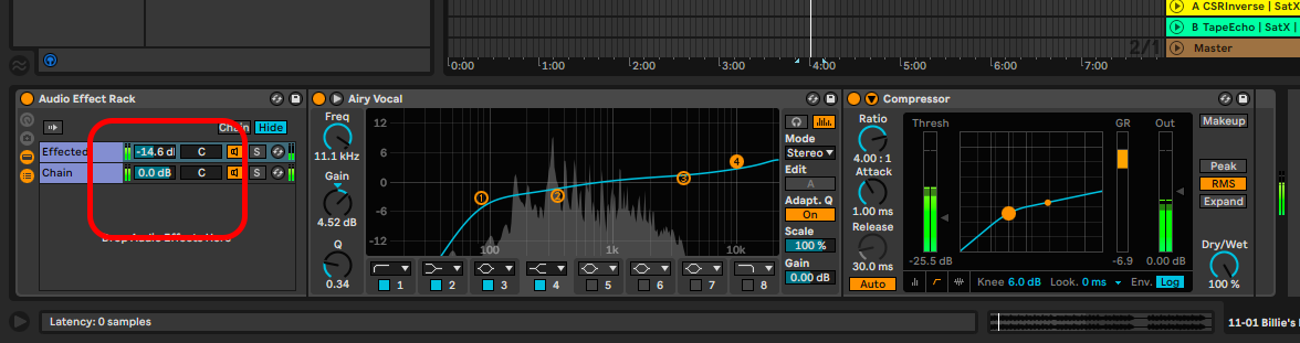 rebalance volume difference between chains ableton
