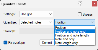 quantize events position and note end REAPER