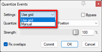 Quantize events 'Use grid' REAPER