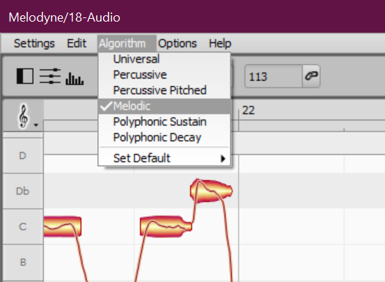 audio detection algorithm in melodyne