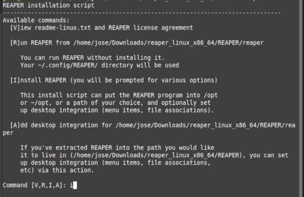 Reaper installation on linux terminal