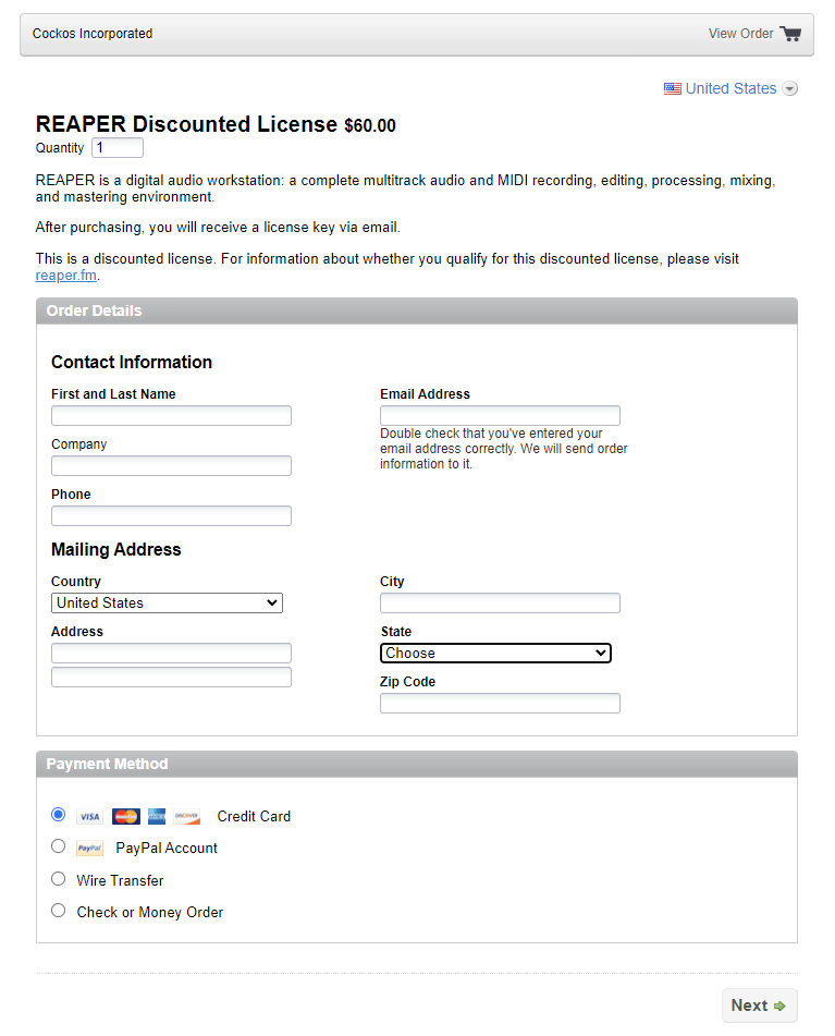 REAPER license purchase
