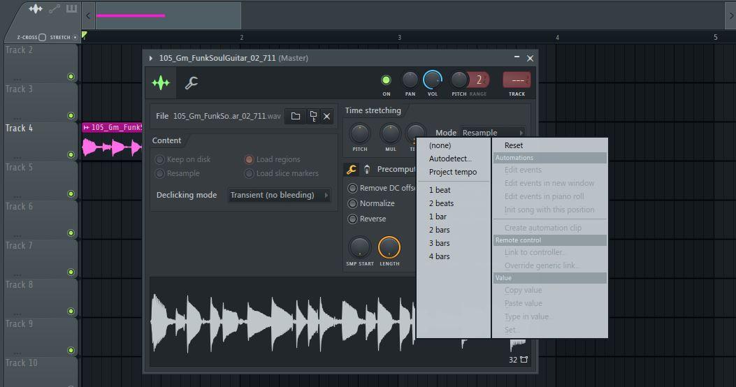 time knob right click options FL Studio