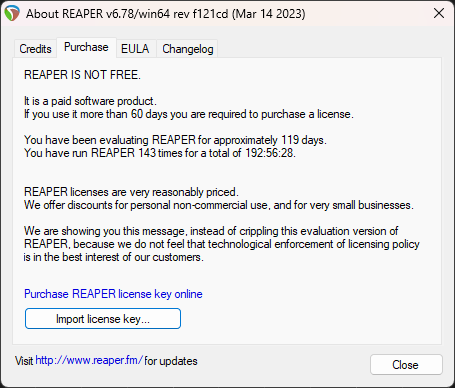 unlicensed free version of REAPER