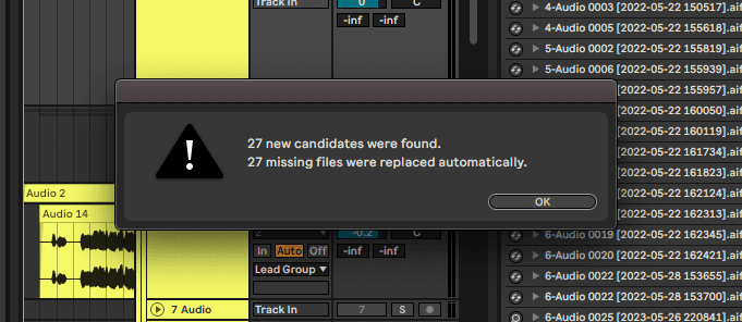 missing files replaced message ableton