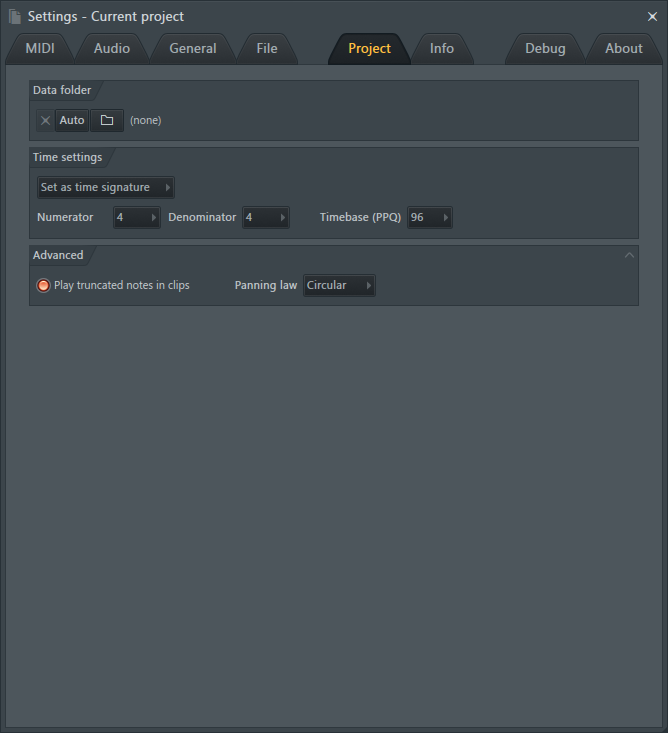 project general settings window FL Studio