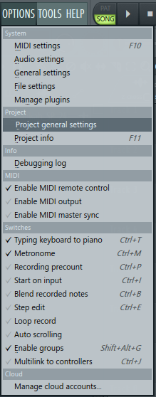 project general settings