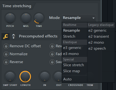 time stretching panel FL Studio resample