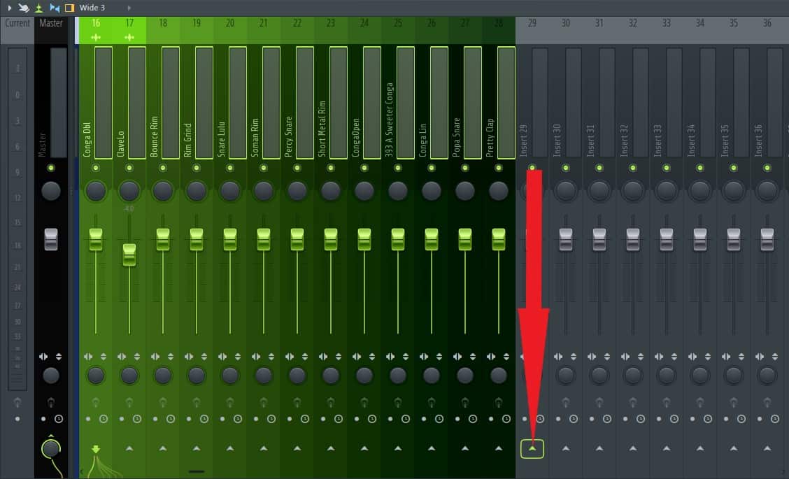 arrow bottom mixer track FL Studio