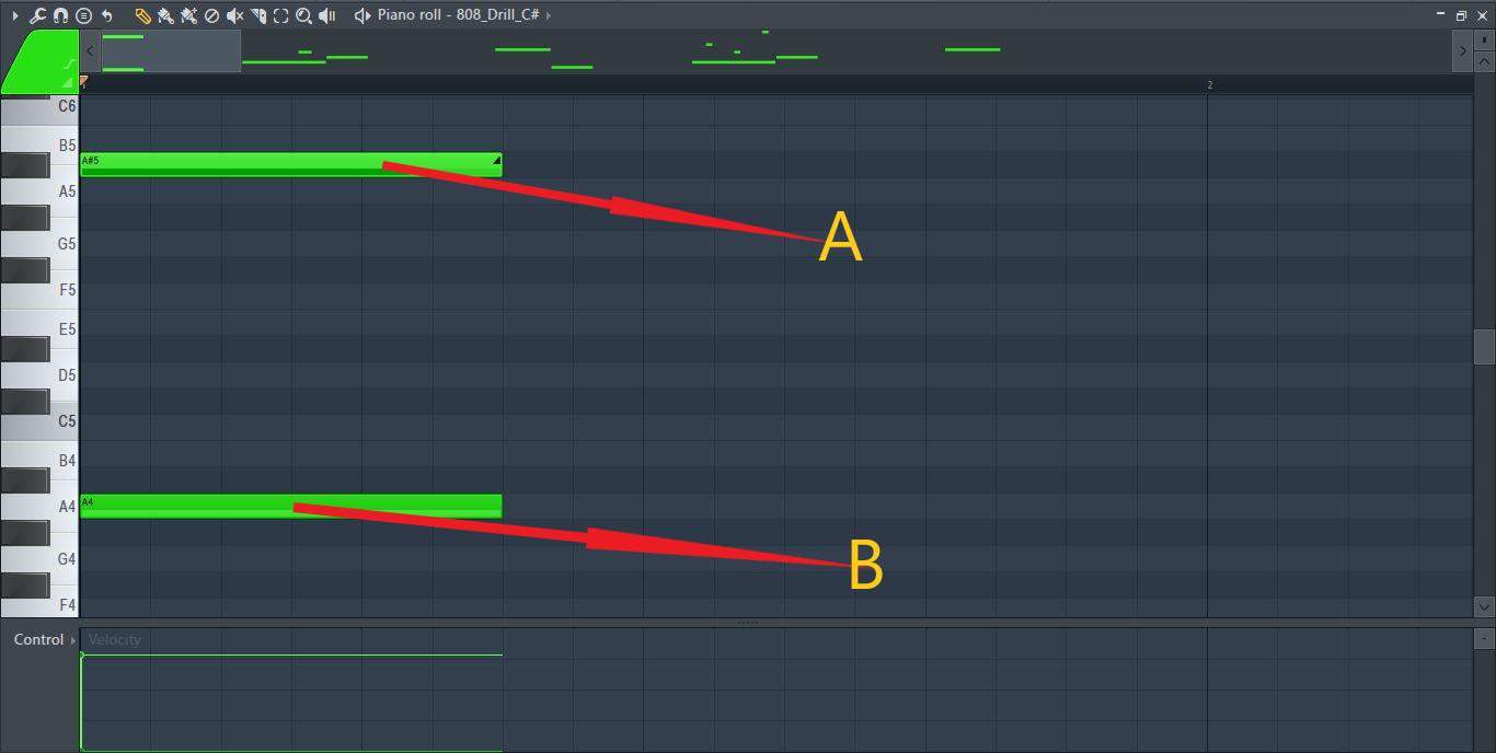 slide note and normal note side by side labeled FL Studio