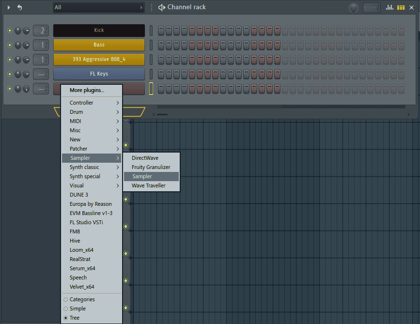 add sampler to channel rack FL Studio