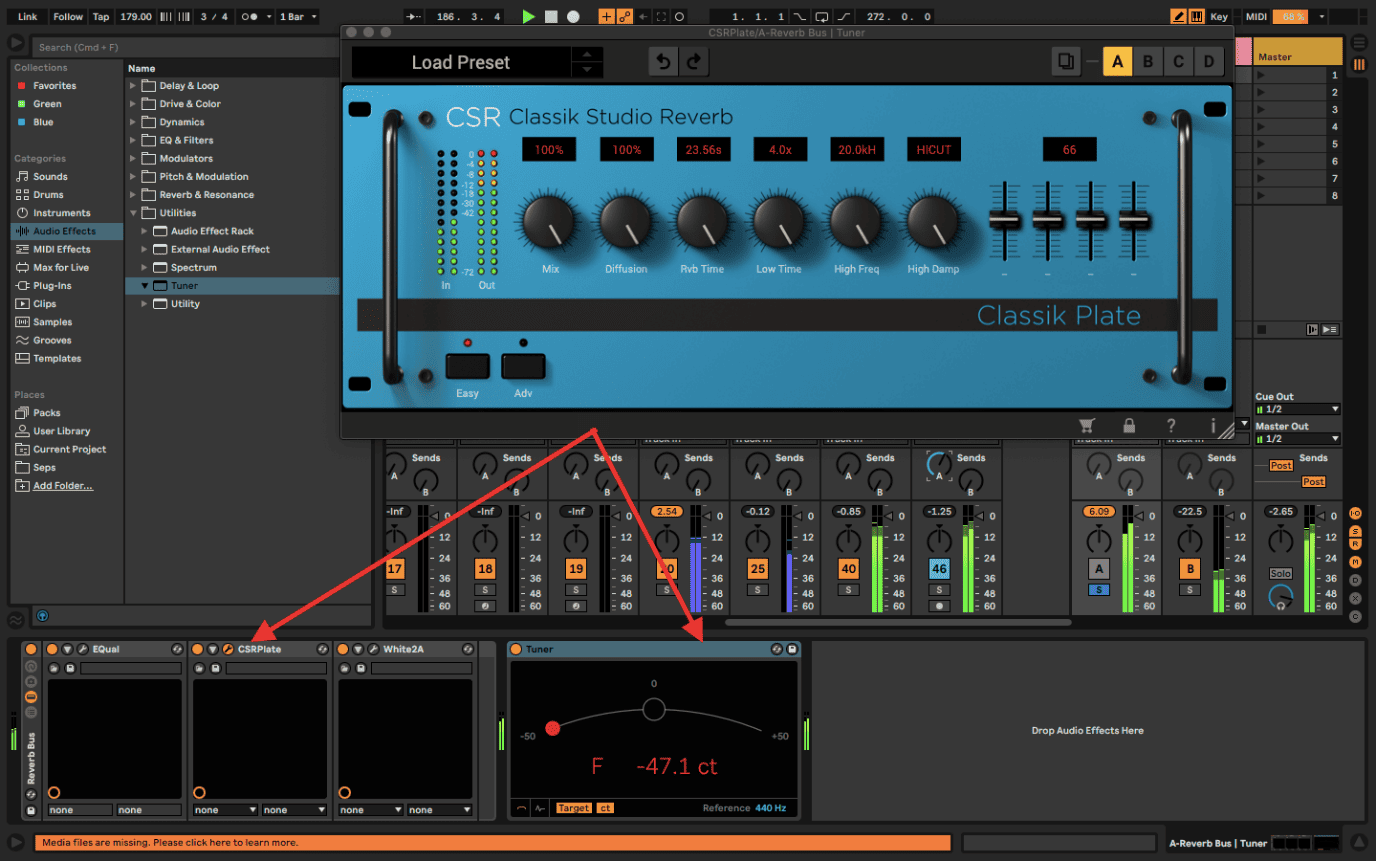 audio effects tuner not working ableton