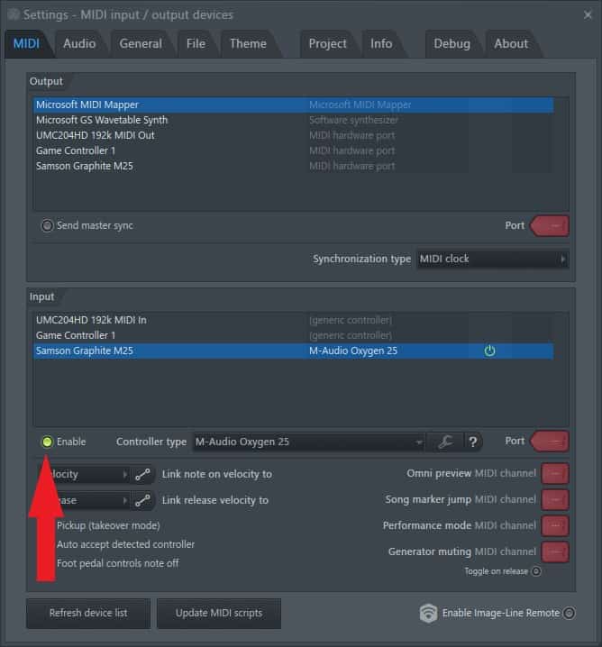 enable controller FL Studio