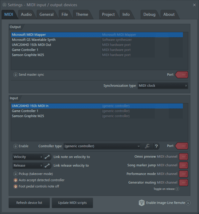 MIDI settings updated FL Studio
